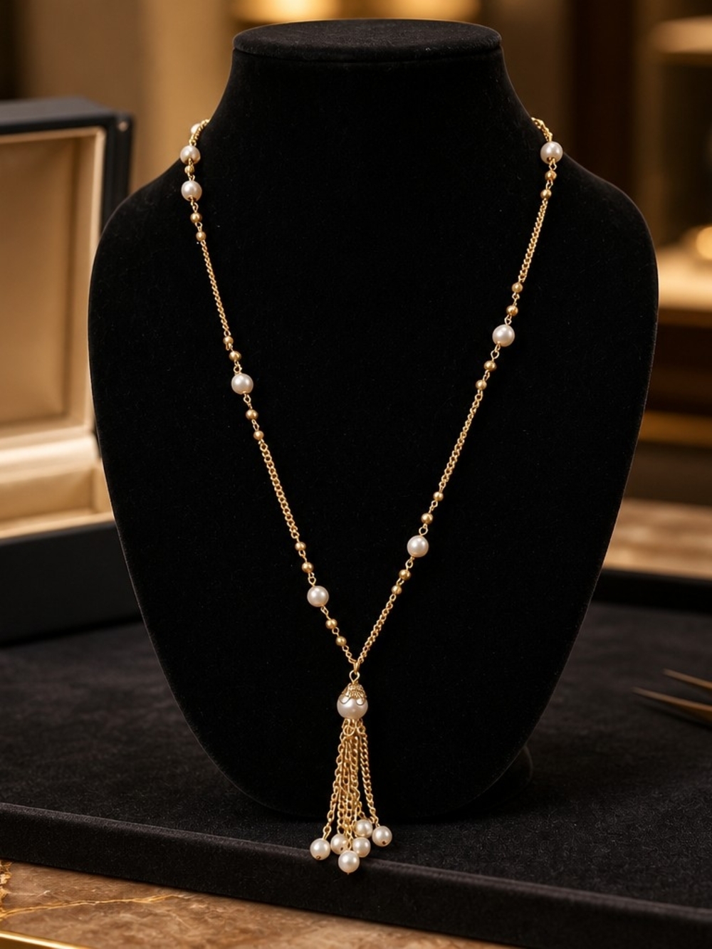 Gold Pearl Tassel Long Necklace - Women Jewelry